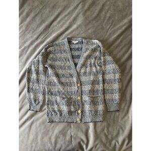 Reunion Menswear Vintage Cotton Chevron Knit Cardigan Sweater Navy White Medium